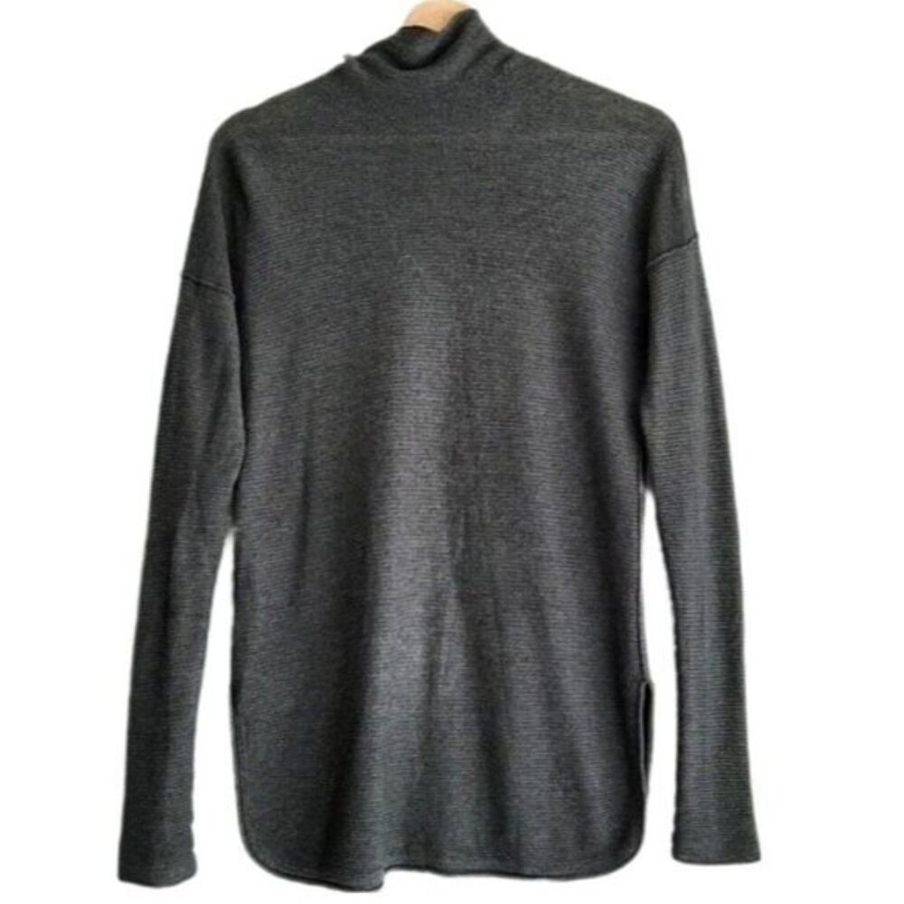 LINE Modal & Cashmere Blend Fine Knit Light Turtleneck Top Ribbed Grey Sz S